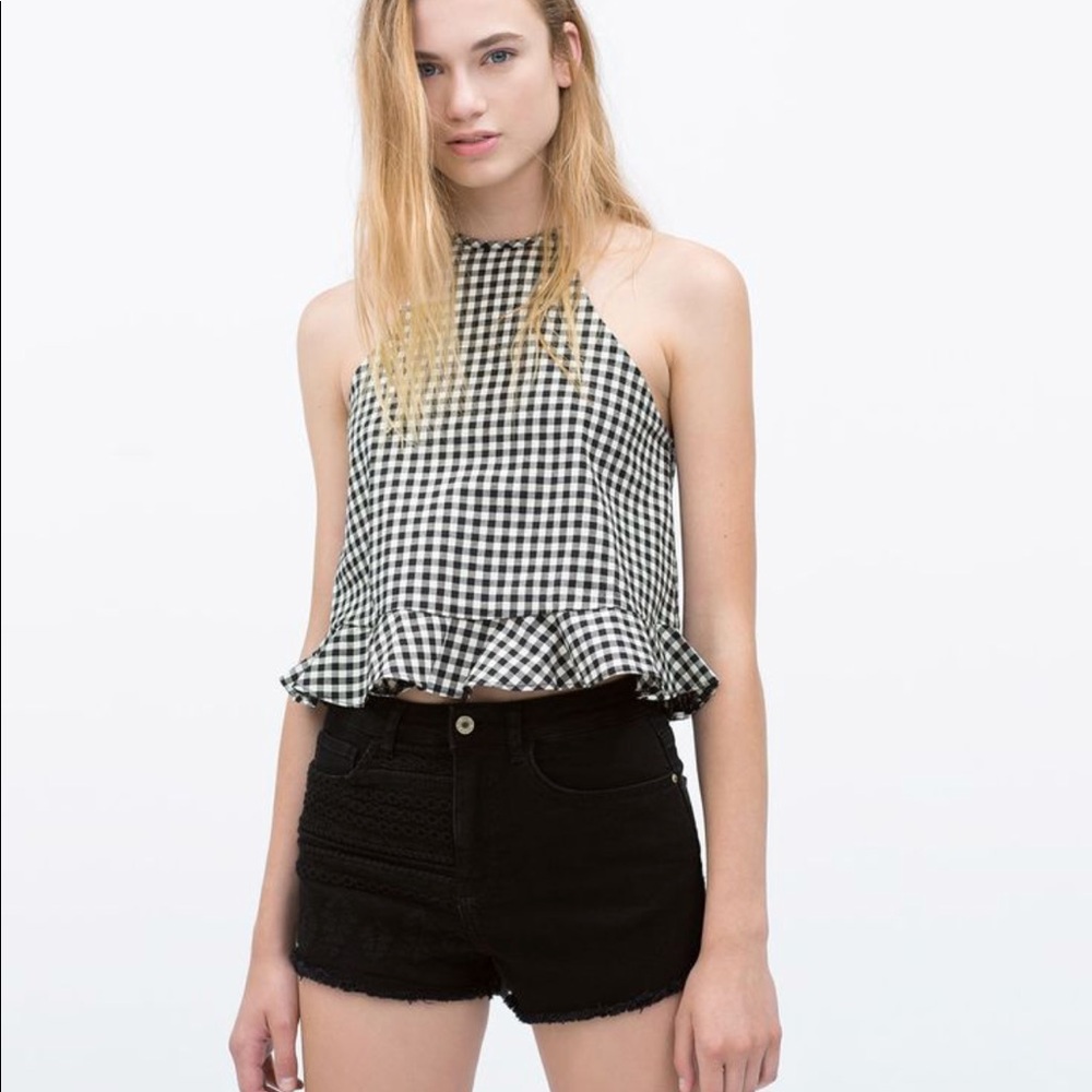 Zara gingham ruffle top xs